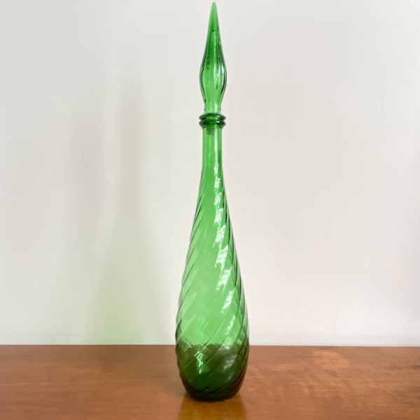 Green vintage Empoli Italy genie bottle / decorative bottle decanter