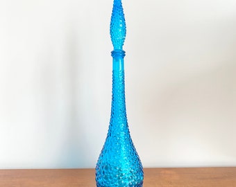 Livfull blå vintage hobnail Empoli Italien genie flaska / dekorativ flaska karaff