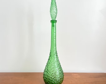 Grön vintage hobnail Empoli Italien genie flaska / dekorativ flaska karaff