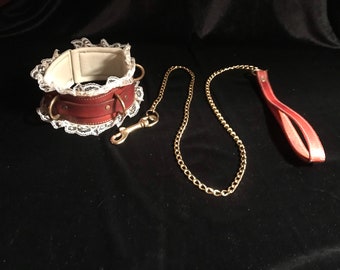 Leather padded choker with a leash