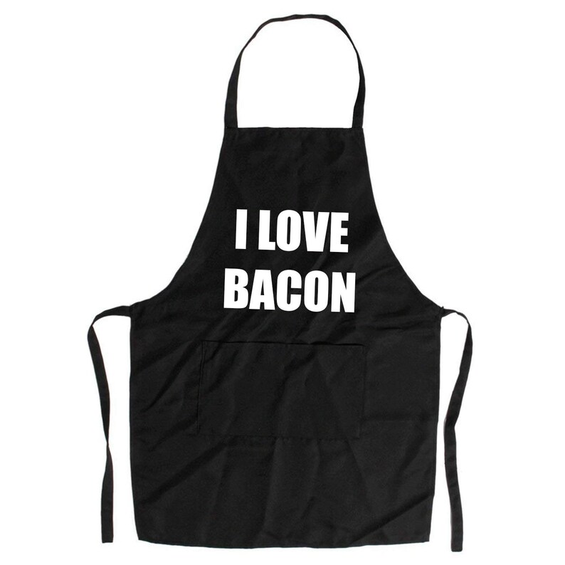 I love Bacon Grilling BBQ Chef Kitchen Black Custom Printed Apron Funny Humor Gift BBQ Apron Loves to Grill