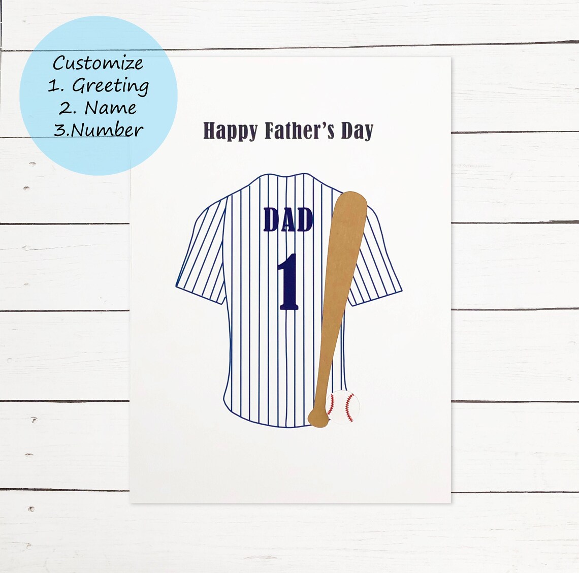 Baseball Greeting Card Birthday Father's Day Dad Pinstripe Jersey - Etsy