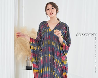 Colorful Grey Tie Dye Kaftan (CKF48) Beach kaftan, Holiday, maxi Dress, Oversize, Loose fit, Summer dress, Resort dress, Party dress,Kaftan