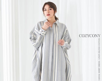 Oversized Casual Shirt Dress With Pockets ( CSL4 ) : Linen Dress For Women, Maxi Dress, Casual Long Sleeve, Women Shirtdress, Plus size