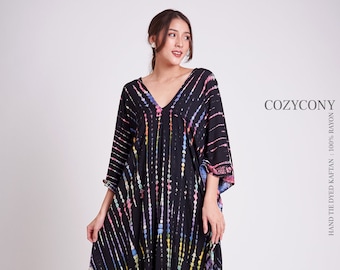 Colorful Black Tie Dye Kaftan (CKF35) Beach kaftan, Holiday, maxi Dress, Oversize, Loose fit, Summer dress, Resort dress, Party dress,Kaftan