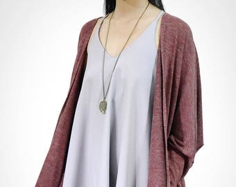 CozyCony Women Cardigan ( C005 ) fit for Women US size XS, S, M, L, XL : Bat Sleeve Cardigan / Long Cardigan / Oversized Cardigan / Cardinal