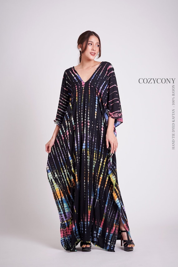 Colorful Black Tie Dye Kaftan (CKF35) Beach kaftan, Holiday, maxi dress, Oversize, Loose fit, Summer dress, Resort dress, Party dress,Kaftan
