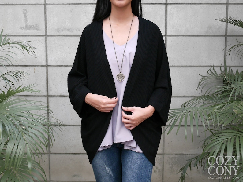 L CK016 XL : Bat Sleeve Cardigan Black Cardigan Free Shipping M CozyCony Women Cardigan S One Size for Women US size XS