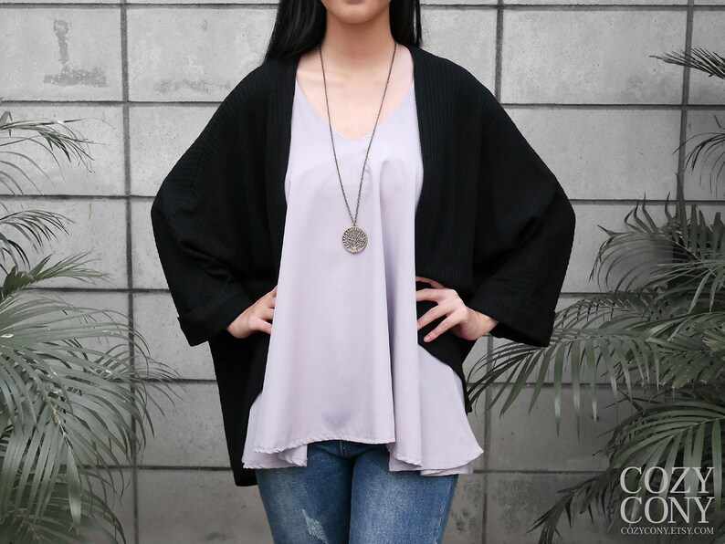 L CK016 XL : Bat Sleeve Cardigan Black Cardigan Free Shipping M CozyCony Women Cardigan S One Size for Women US size XS