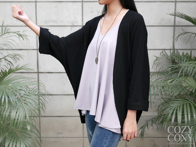 L CK016 XL : Bat Sleeve Cardigan Black Cardigan Free Shipping M CozyCony Women Cardigan S One Size for Women US size XS