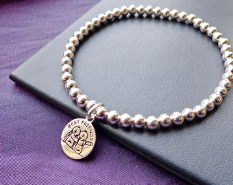 Sterling Silver Best Friends Beaded Stretch Bracelet, Stackable, BFF Friendship