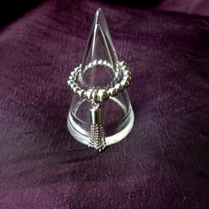 Mini Bead Tassel 925 Sterling Silver Bead Ring stretch and stack image 1