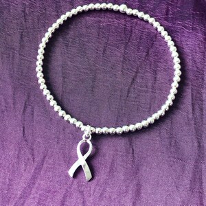 Sterling Silver Stretch Bracelet Awareness Ribbon, Stackable, Cancer Survivor, Fighting Cancer, Mental Health, Autism Diabetes Heart disease image 2