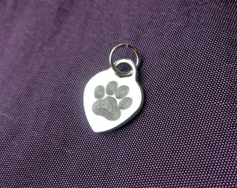 Paw Print Heart Tag Charm 925 Sterling Silver Jump Ring, Carrier Bead, Clasp. Dog Cat Pet