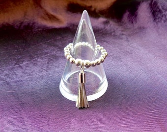 Mini Tassel 925 Sterling Silver Bead Ring stretch and stack