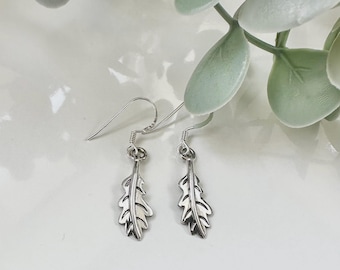 Oak Leaf Leaves Pair of Earrings 925 Sterling Silver