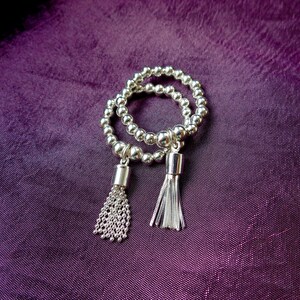 Mini Bead Tassel 925 Sterling Silver Bead Ring stretch and stack image 4