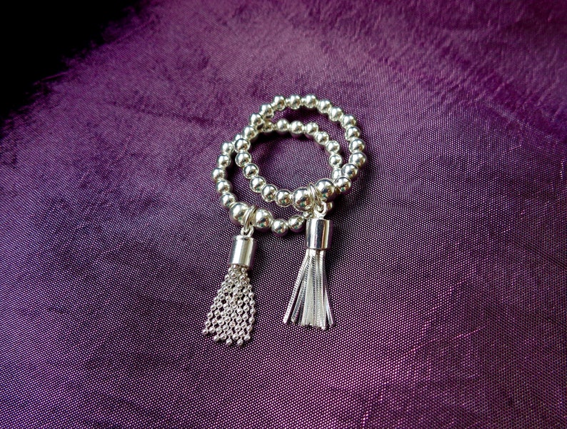 Mini Bead Tassel 925 Sterling Silver Bead Ring stretch and stack image 4