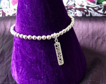 Sterling Silver Friends Beaded Stretch Bracelet, Stackable, BFF Friendship