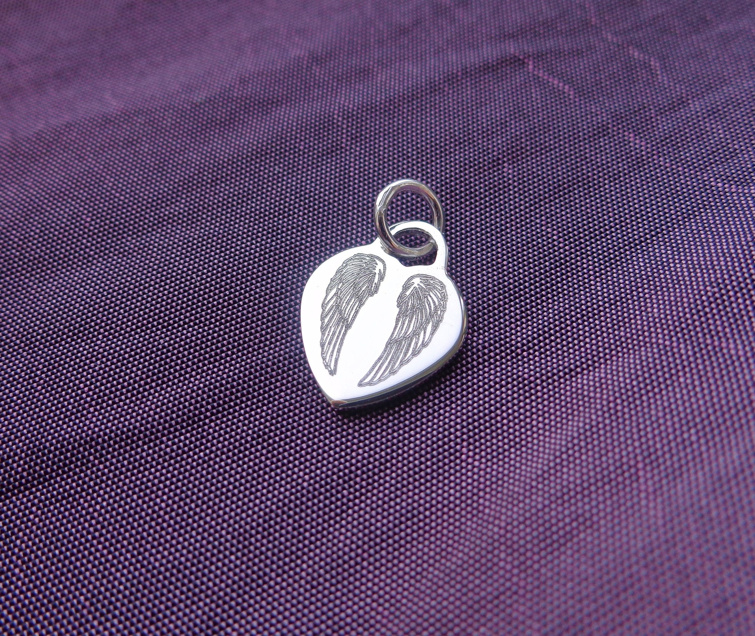 ANGEL WINGS HEART CHARM 925 STERLING SILVER Dangle clip jump ring FREE ENGRAVING