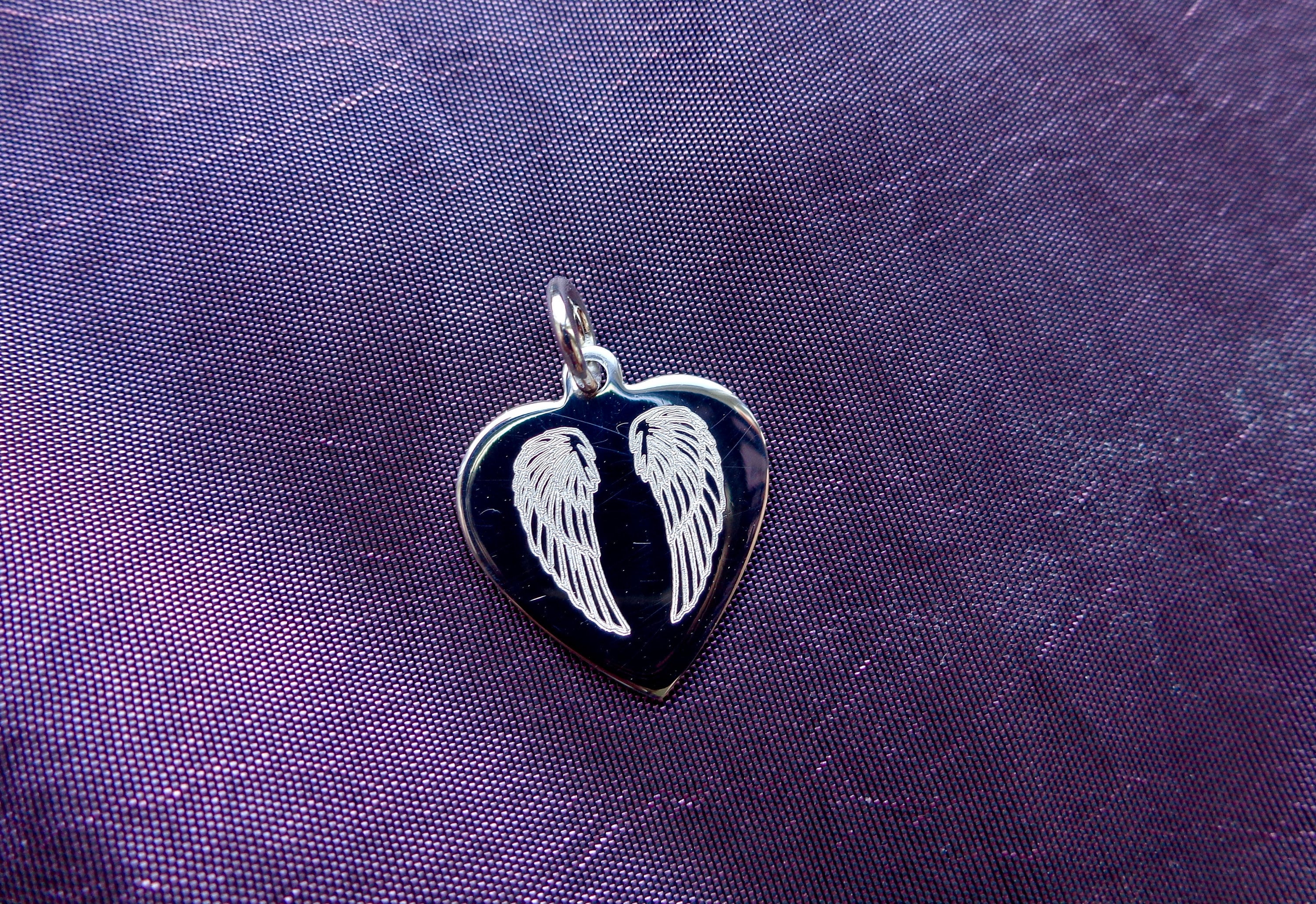 ANGEL WINGS HEART CHARM 925 STERLING SILVER Dangle clip jump ring FREE ENGRAVING