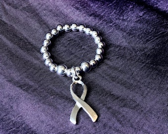 Sterling Silver Stretch Ring Awareness Ribbon, Stackable, Cancer Survivor, Fighting Cancer, Mental Health, Autism Diabetes Heart disease