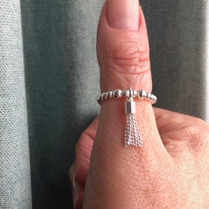 Mini Bead Tassel 925 Sterling Silver Bead Ring stretch and stack image 5