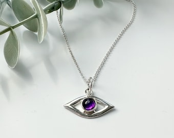 Beautiful Amethyst Evil Eye Pendant 925 Sterling Silver Wiccan Wicca Pagan, available on chain