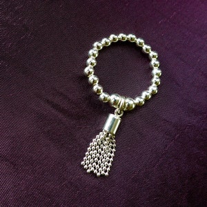 Mini Bead Tassel 925 Sterling Silver Bead Ring stretch and stack image 2