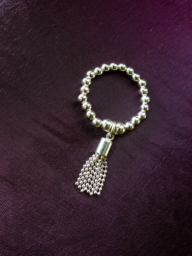 Mini Bead Tassel 925 Sterling Silver Bead Ring stretch and stack image 2