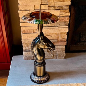 Vintage 1960s Horse Head Ashtray Stand with original Cigar Band Art