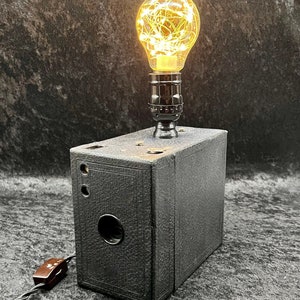 Vintage 1919 Kodak Box Camera Lamp with Fairy Bulb