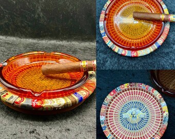 Vintage 1950s Cigar Ashtray with Cigar Band Art