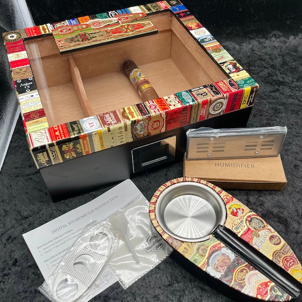 Cigar Band Art Cigar Humidor with Ashtray