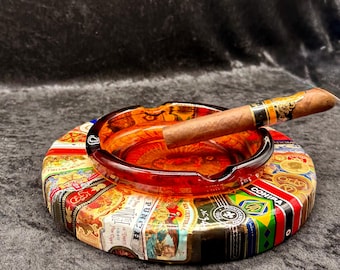 Vintage 1940s Ashtray with Original Cigar Band Art