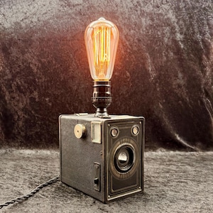 Vintage 1930s Box Camera Lamp with Included Classic Edison Bulb