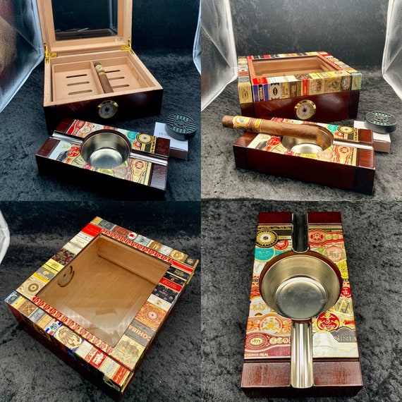 Cigar Humidor Set With Ashtray and Cigar Band Art Etsy
