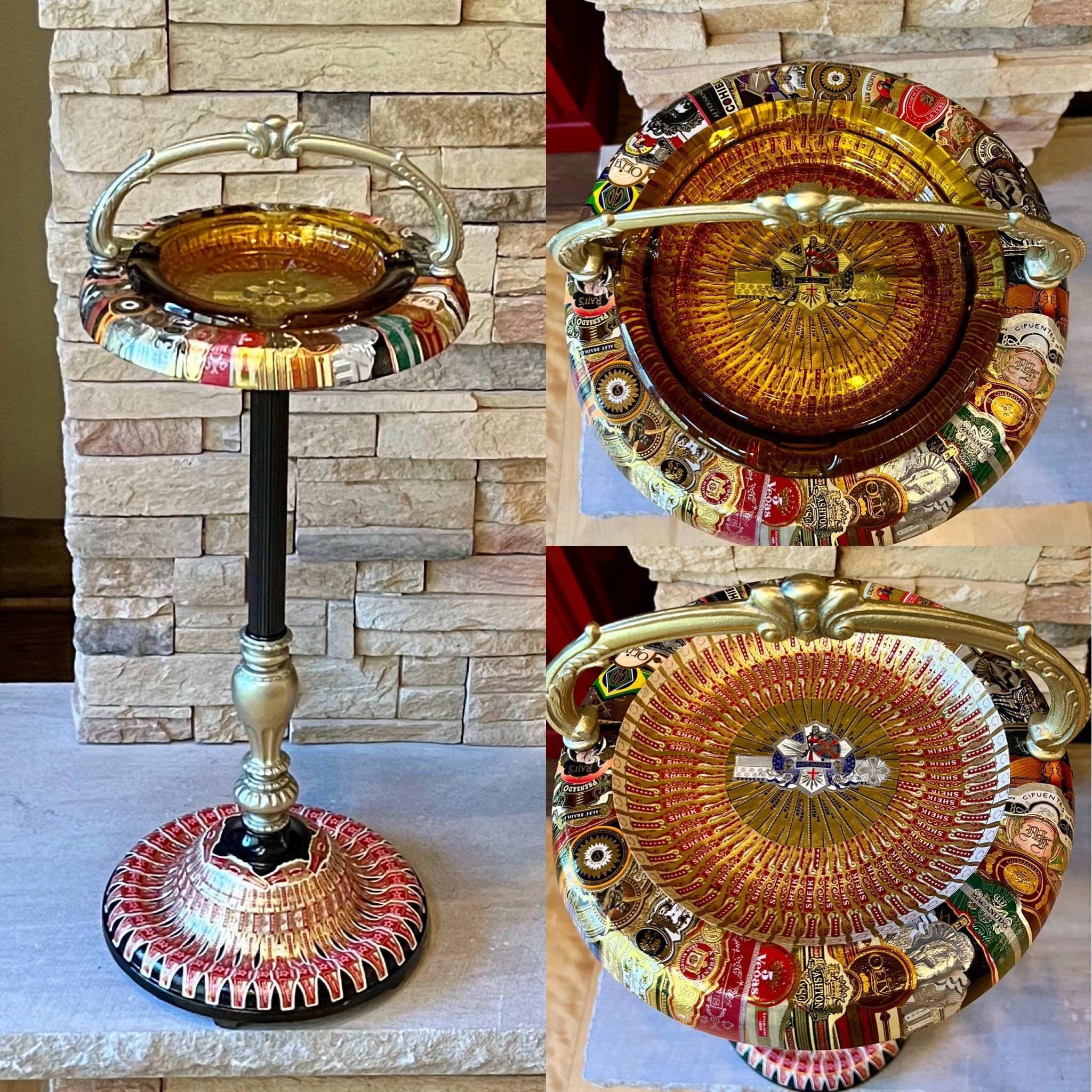 vintage cigarette ashtray stand Vintage 1950s Ashtray Stand With Cigar Band Art