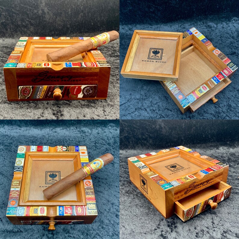 Cigar Box Ashtray With Accessory Drawer Etsy