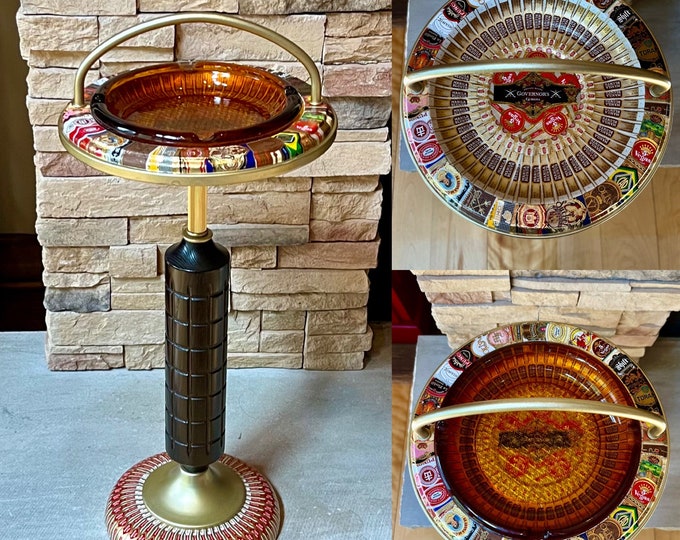 Vintage 1970s Cigar Ashtray Stand With Cigar Band Art Etsy