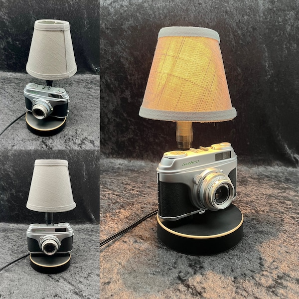 Vintage 1956 Aretta IA Camera Lamp with Gray Shade