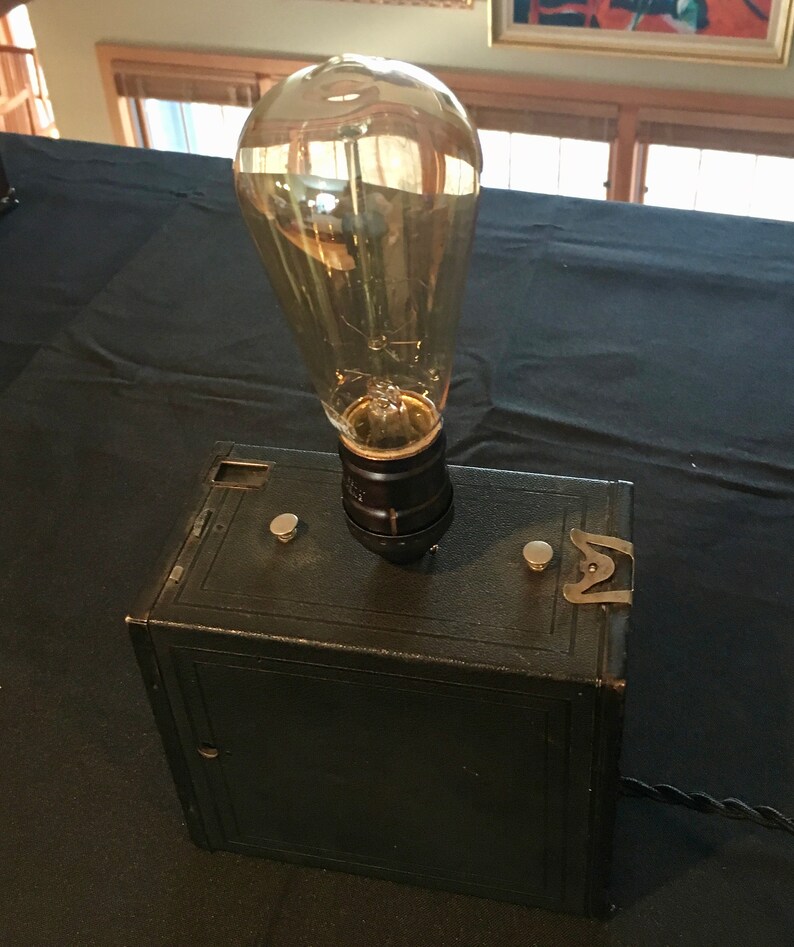 Vintage Brownie Box Camera Lamp With Edison Bulb Etsy