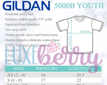 Gildan 5000b Youth Size Chart