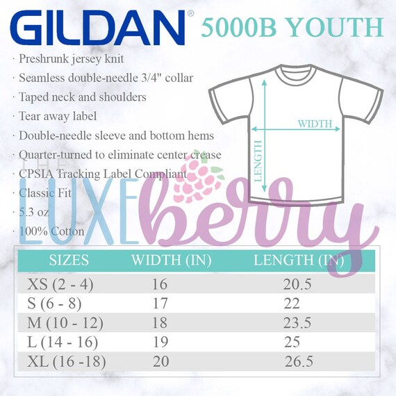 Gildan Youth Size Chart