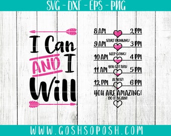 Water Bottle Hydration Drink Reminder I Can and I Will SVG Cricut Cut Files png Silhouette DXF Corel EPS Digital Download Pink