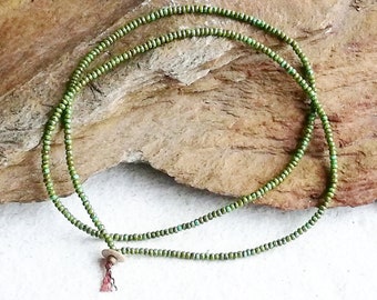 Mens long beaded necklace, No clasp necklace, Simple metal free necklace, Long necklace for men