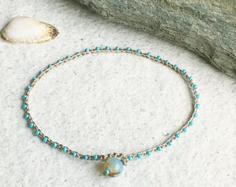 Seed bead anklets, Ankle bracelets for woman, Turquoise anklet, Waterproof anklets, Bohemian anklet, Beach boho anklet, Barefoot jewelry