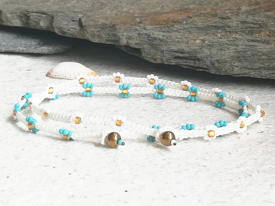 Bracelet De Cheville Délicat Perles Étoiles Et Cœur - Acier Inoxydable 316L Plaqué Or Pour Femme