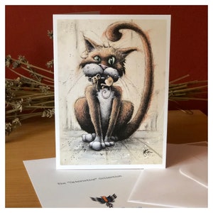 Bad Cat "Cateristics" Collezione Arte stampa biglietto di auguri. Biglietto di compleanno giorno del papà o della madre/Anniversario/Generale.