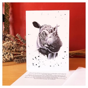 Tarjeta de felicitación de Rhino de Java 5"x 7". Obras de arte en serie de animales en peligro de extinción